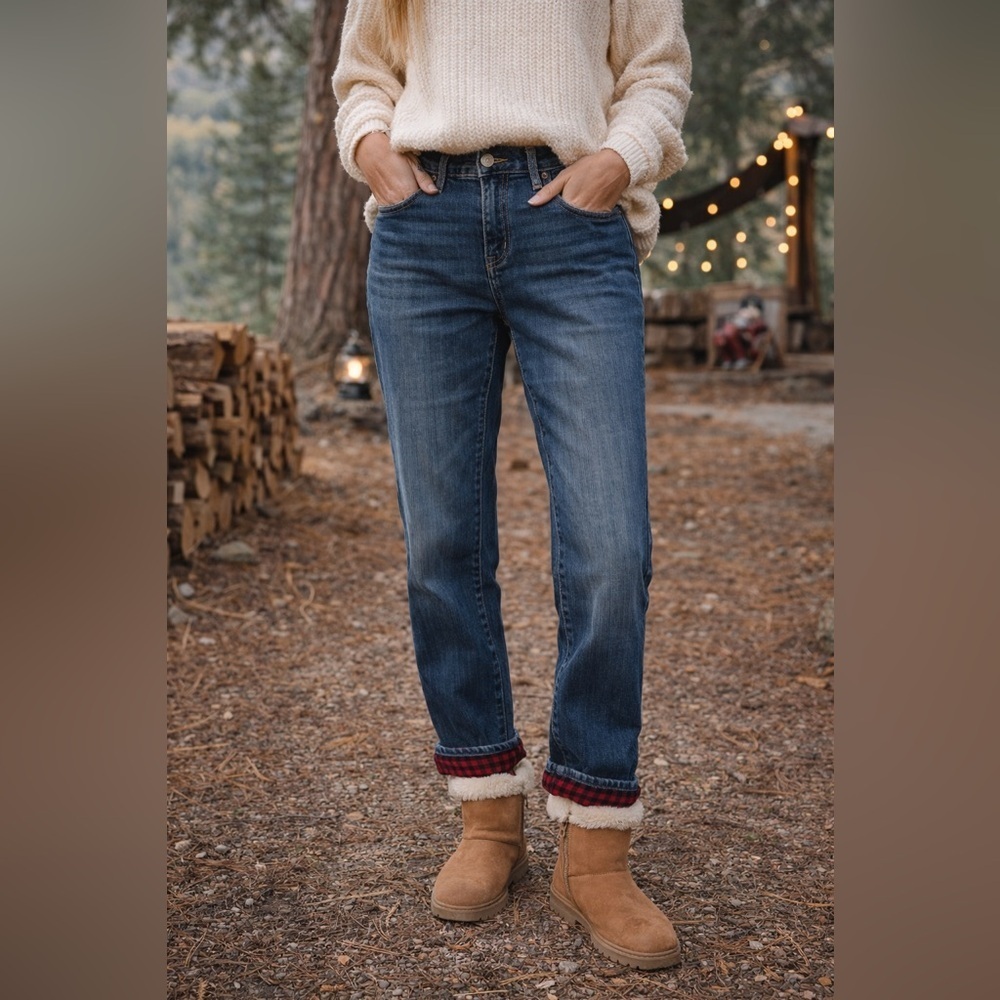 Vintage Eddie Bauer Boyfriend Jeans Women’s 10 Plaid Lined Denim